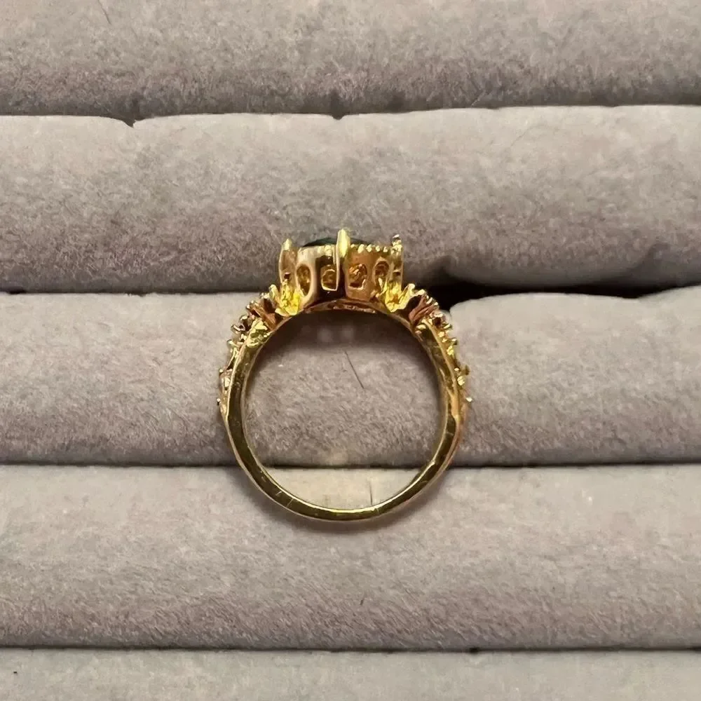 ⭐️3/$25⭐️ NEW Gold Tone Ring With Oval Emerald And Diamond Crystal